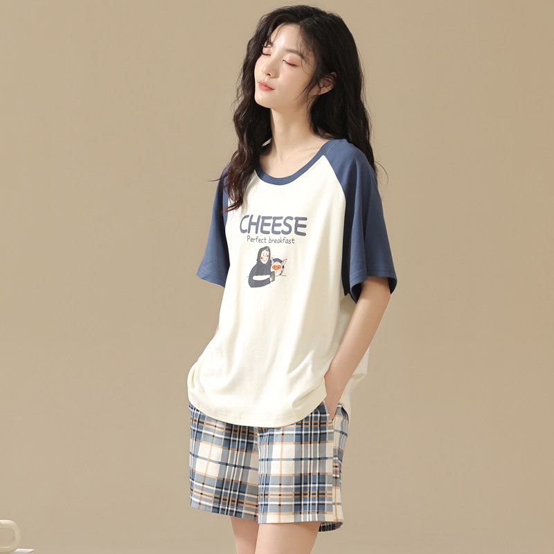 短袖短裤女士家居服纯棉夏薄款