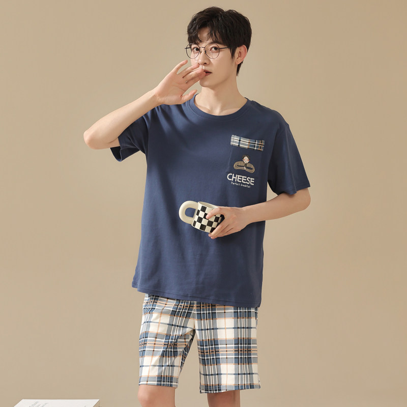 夏季短袖短裤睡衣男士套头纯棉宽松夏天新款透气韩版运动家居服