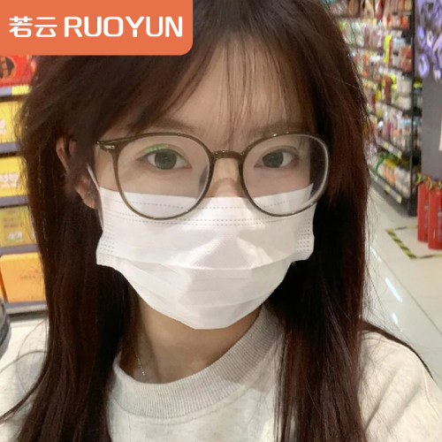 超轻圆框冷茶色眼镜框可配度数女