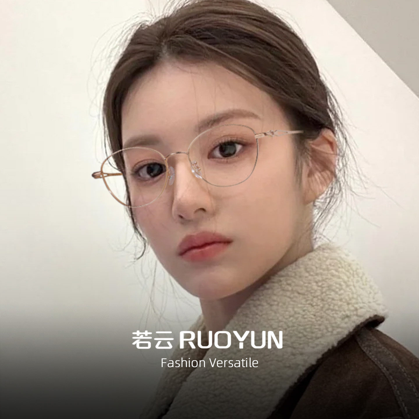 韩系金丝微猫眼框眼镜女近视可配度数素颜钛架超轻防蓝光眼睛框镜