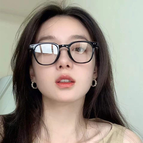 gm黑框眼镜女素颜配有高度数镜片