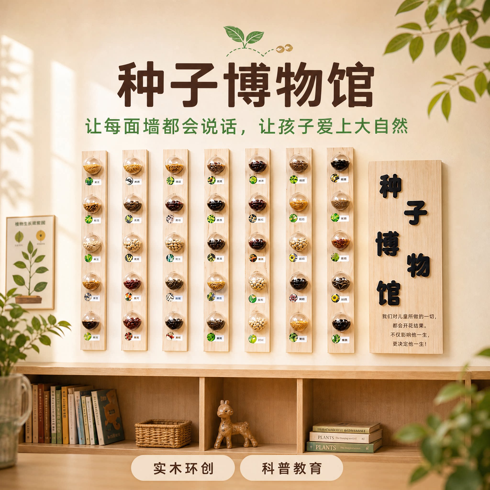 种子博物馆蒙氏教具木质墙面装饰
