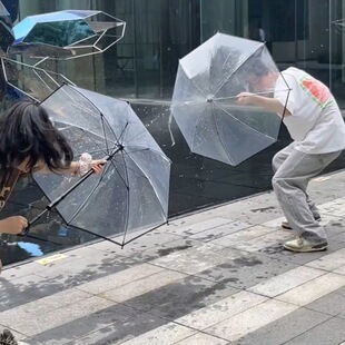 透明雨伞水枪抽拉式喷水直杆伞长柄伞儿童玩具高压射程远