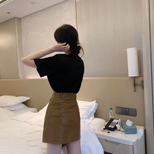 MY2871#纯色韩版链条小众设计感洋气垫肩宽松短袖T恤女2022夏季新款