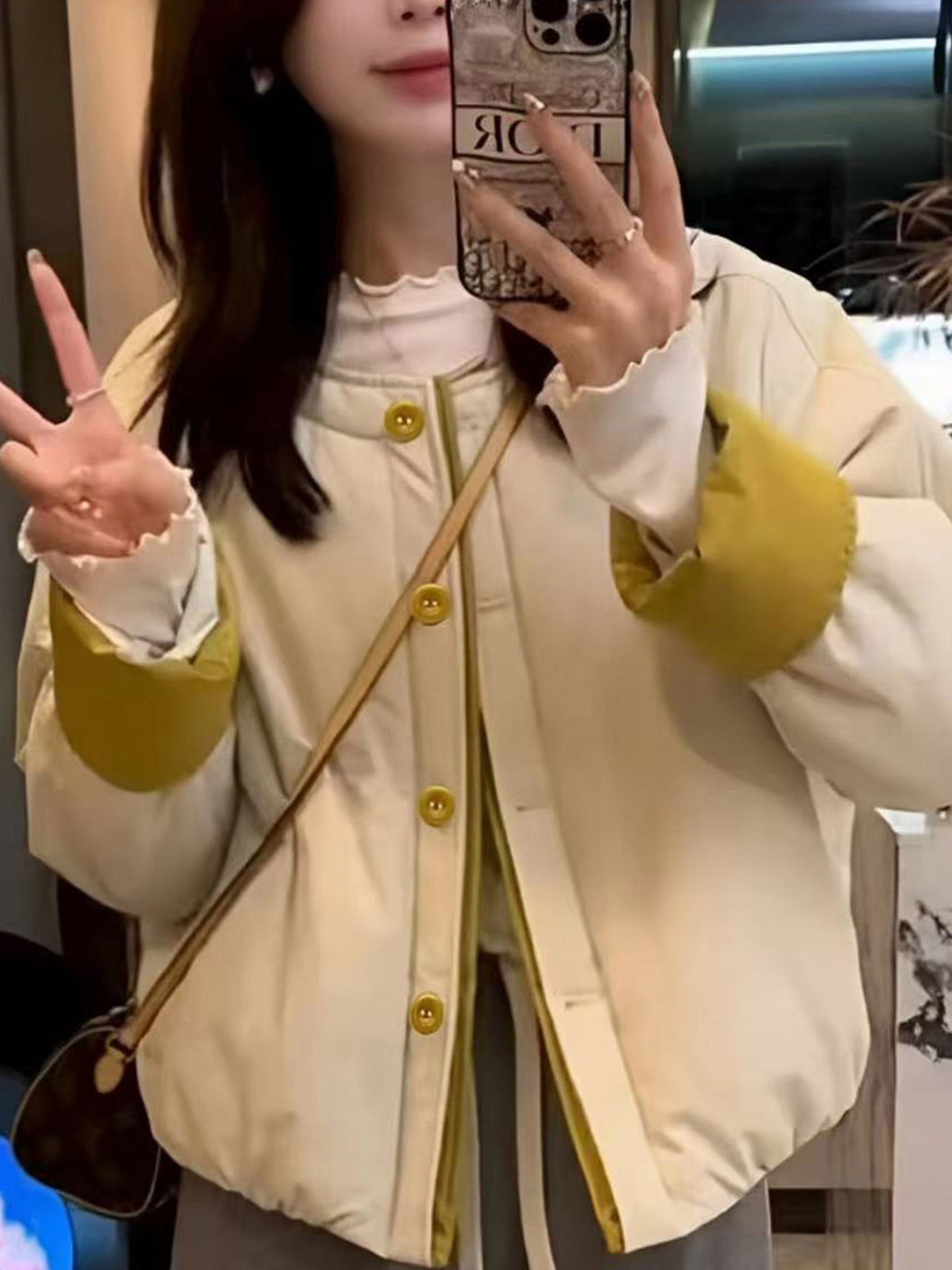 小个子拼色短款棉服女2025秋冬新款韩系宽松百搭二棉棉衣保暖外套