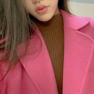 雪松粉双面羊毛大衣女长款过膝秋冬新款赫本风宽松毛呢外套高端