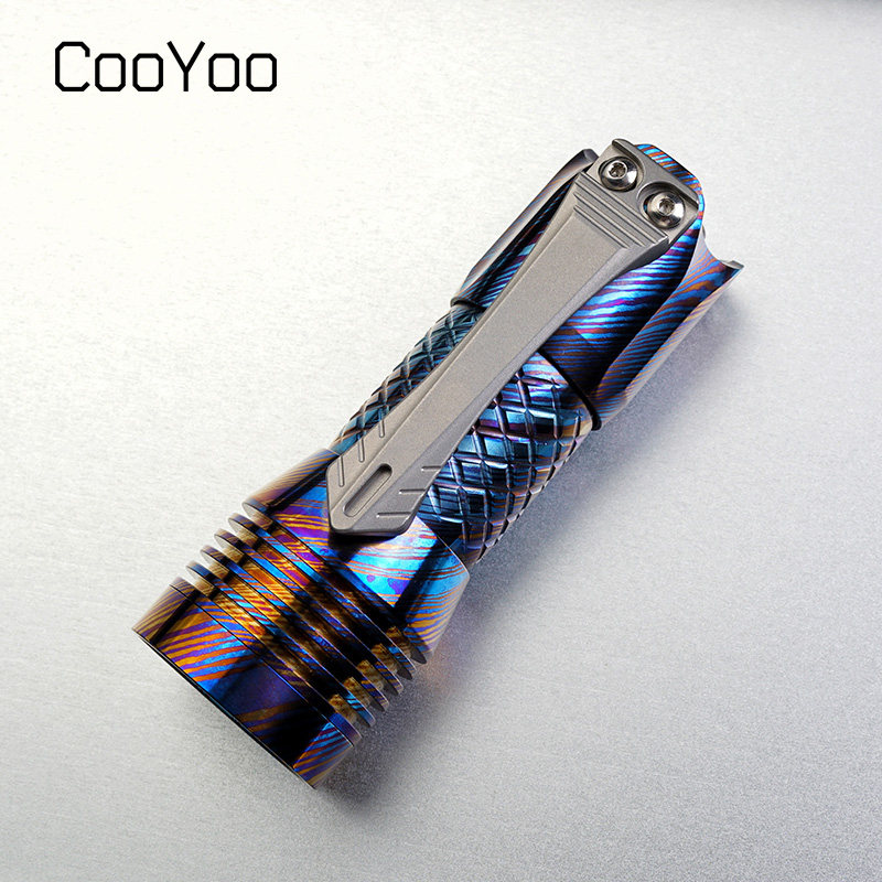 CooYoo 限量版正子L钛马LED手电筒钛大马士革战术EDC高亮强光手电
