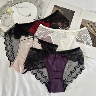 纯欲撩人蕾丝网纱缎面女士内裤 透气舒适棉裆 高贵精致轻奢女三角裤