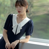 Летнее платье, приталенный корсет, длинная юбка, V-образный вырез, французский стиль, рукава фонарики