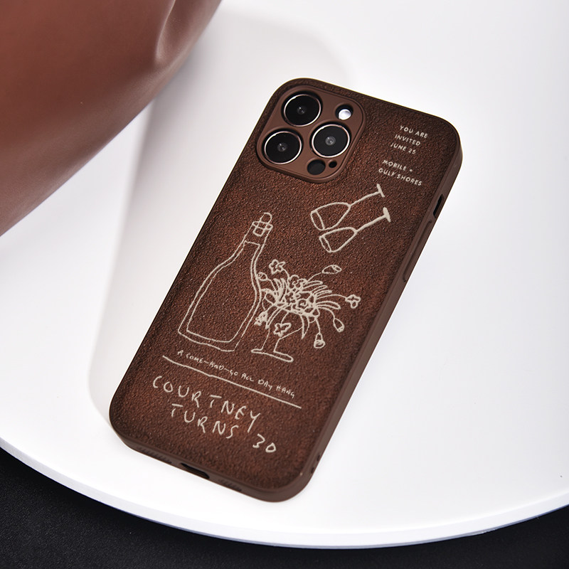 艺术插画陨石坑皮革Clory适用于苹果iphone14promax手机壳13promax全包防摔创意12PRO/11/XS新款原创巧克力色