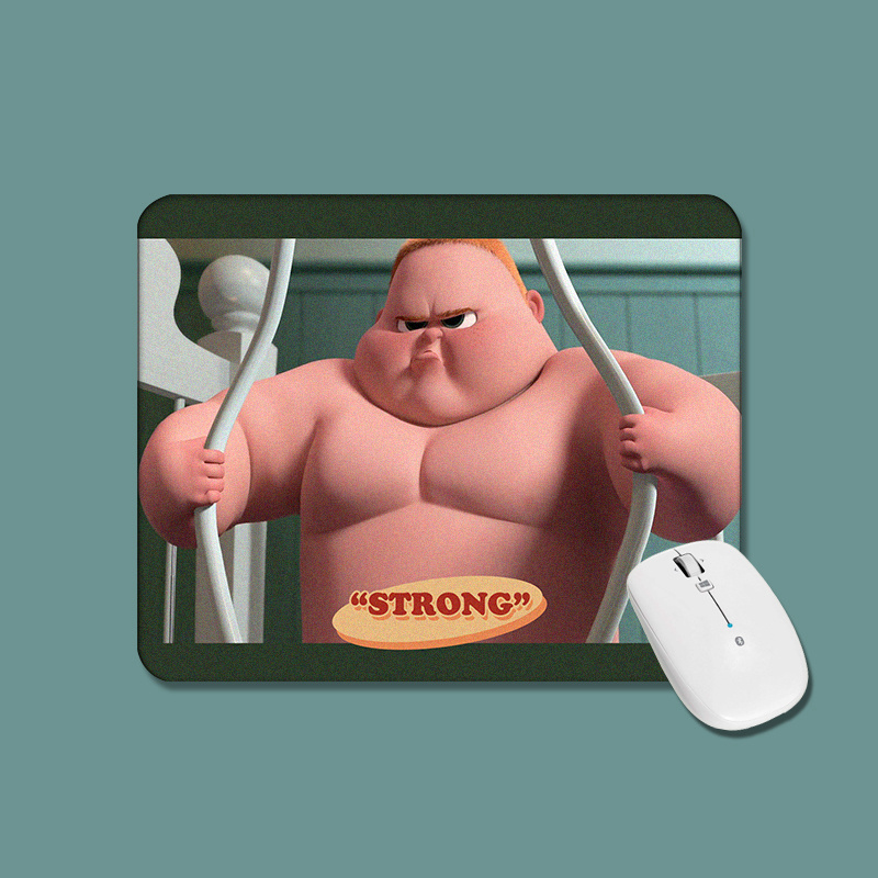 肌肉强壮的小胖卡通可爱手工原创方形加厚防滑游戏办公鼠标垫