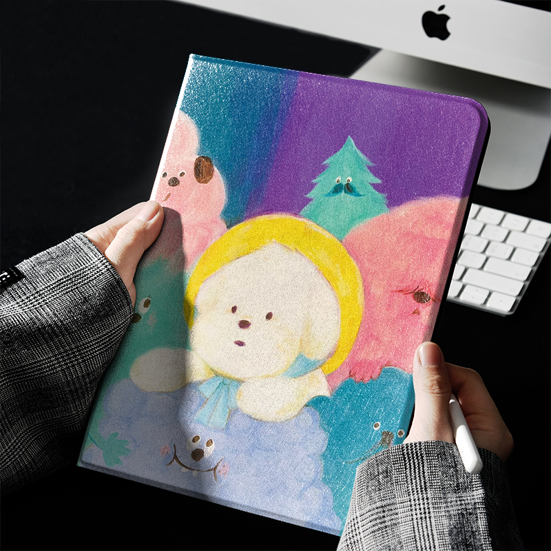 缤纷小白狗ins风ipad保护套2024带笔槽款10.2平板壳mini6全包防摔12.9寸air6适用于苹果ipadpro11寸