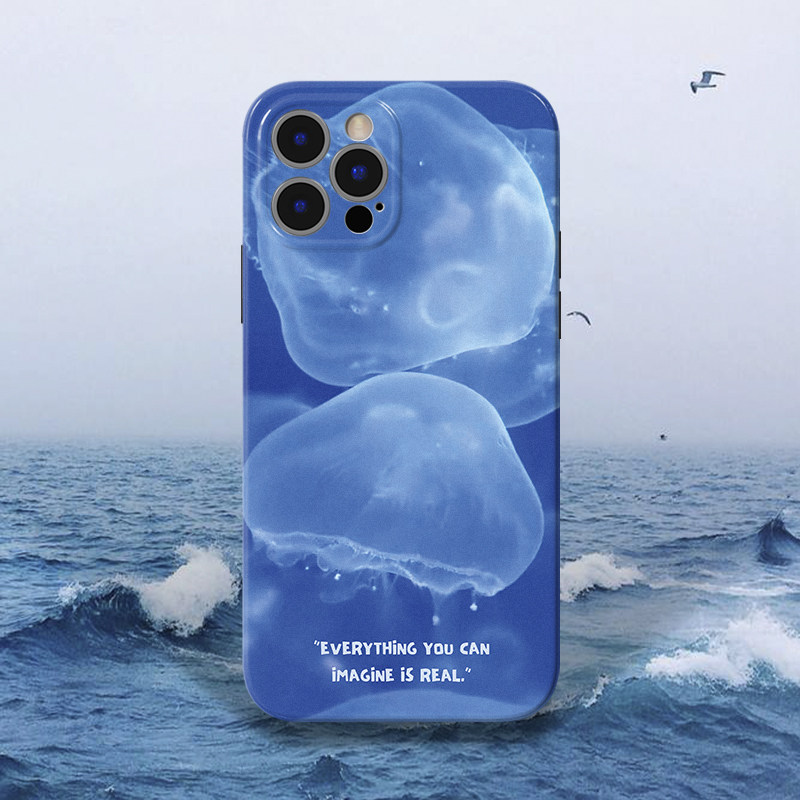 蓝色水母海洋适用于苹果iphone13promax手机壳12全包防摔创意11