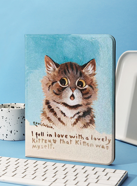 蓝色小狸花猫ipad保护套2022带笔槽款10.2平板air5壳mini6全包防摔12.9寸10.5适用于苹果ipadpro11寸保护壳