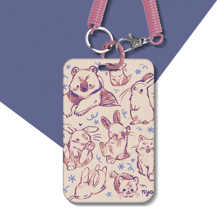 可爱兔子小熊公交卡学生饭卡校园门禁卡证件卡套工牌钥匙链一体