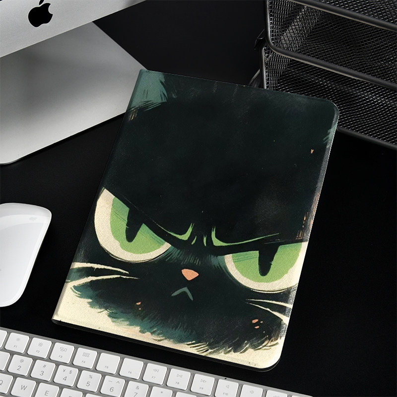 生气的小猫咪ins风ipad保护套2024带笔槽款10.2平板壳mini6全包防摔12.9寸air6适用于苹果ipadpro11寸
