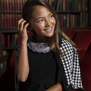 美单高档毛领秋冬季有机棉黑色复古女童宴会演出短袖连衣裙公主裙