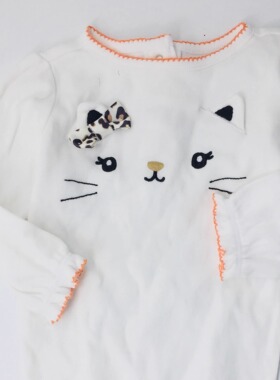 GY*MBOREE刺绣小猫图案白色针织全棉长袖三角女宝宝连