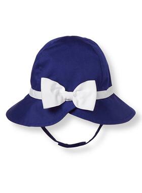 外单J珍J克深蓝色女童蝴蝶结纯棉高档遮阳帽太阳帽盆帽4-5岁