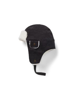 Janie and Jack黑灰色纯棉灯芯绒春秋冬复古羊羔毛女童护耳雷锋帽