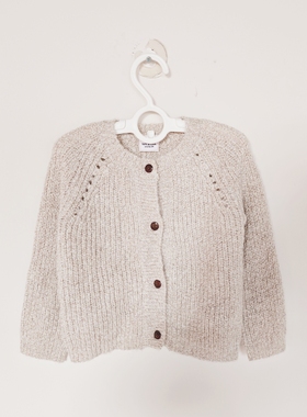 法单浅灰色金丝春秋冬季学院风羊毛复古女童长袖纽扣圆领针织开衫