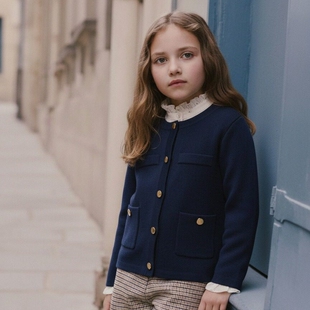 JANIE AND JACK小香风藏青春秋冬季女童长袖配裙外穿针织毛织外套