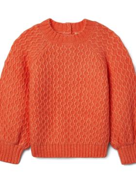 JANIE AND JACK橙红色晴纶电脑织花图案女童圆领长袖毛衣