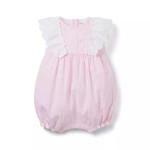 JANIE AND JACK泡泡纯棉配蕾丝 花边条纹 女宝宝爬爬连身哈衣