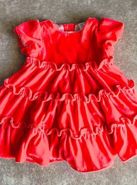 Janie and Jack橘红色丝柔蛋糕花边3-6个月女童圆领短袖连衣裙