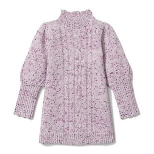 中高领秋冬女童羊毛泡泡长袖 JACK花灰紫长袖 针织毛衣裙 AND JANIE