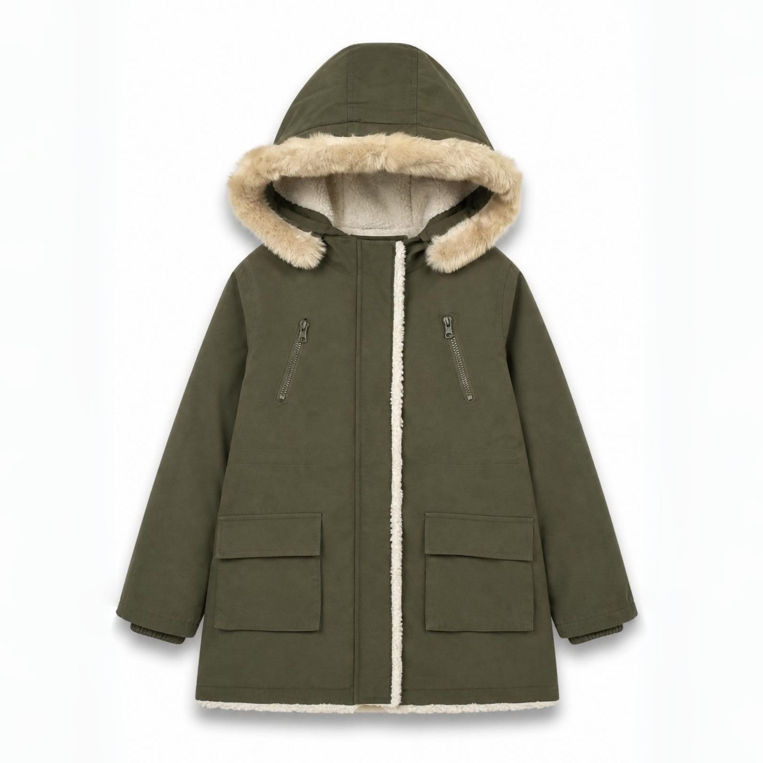 春秋冬女童羊羔毛连帽防风棉服