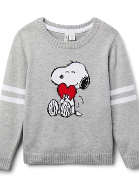 JANIE AND JACK灰色电脑刺绣史路比图案圆领灰色长袖男童针织毛衣