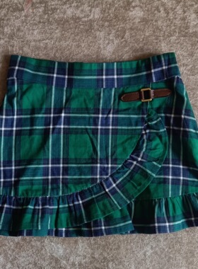 JANIE AND JACK二款典雅气质墨绿色格子纯棉女童半身裙
