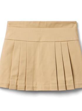 JANIE AND JACK卡其色纯棉春夏学院风女童内松紧半身裙百褶短裙