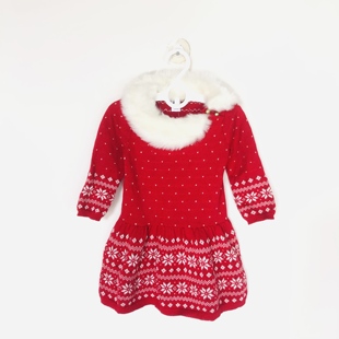 18个月女童棉线针织毛衣连衣裙 Jack春秋冬雪花图案12 Janie and