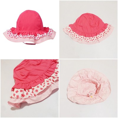 美单纯棉粉色碎花蛋糕女童遮阳帽