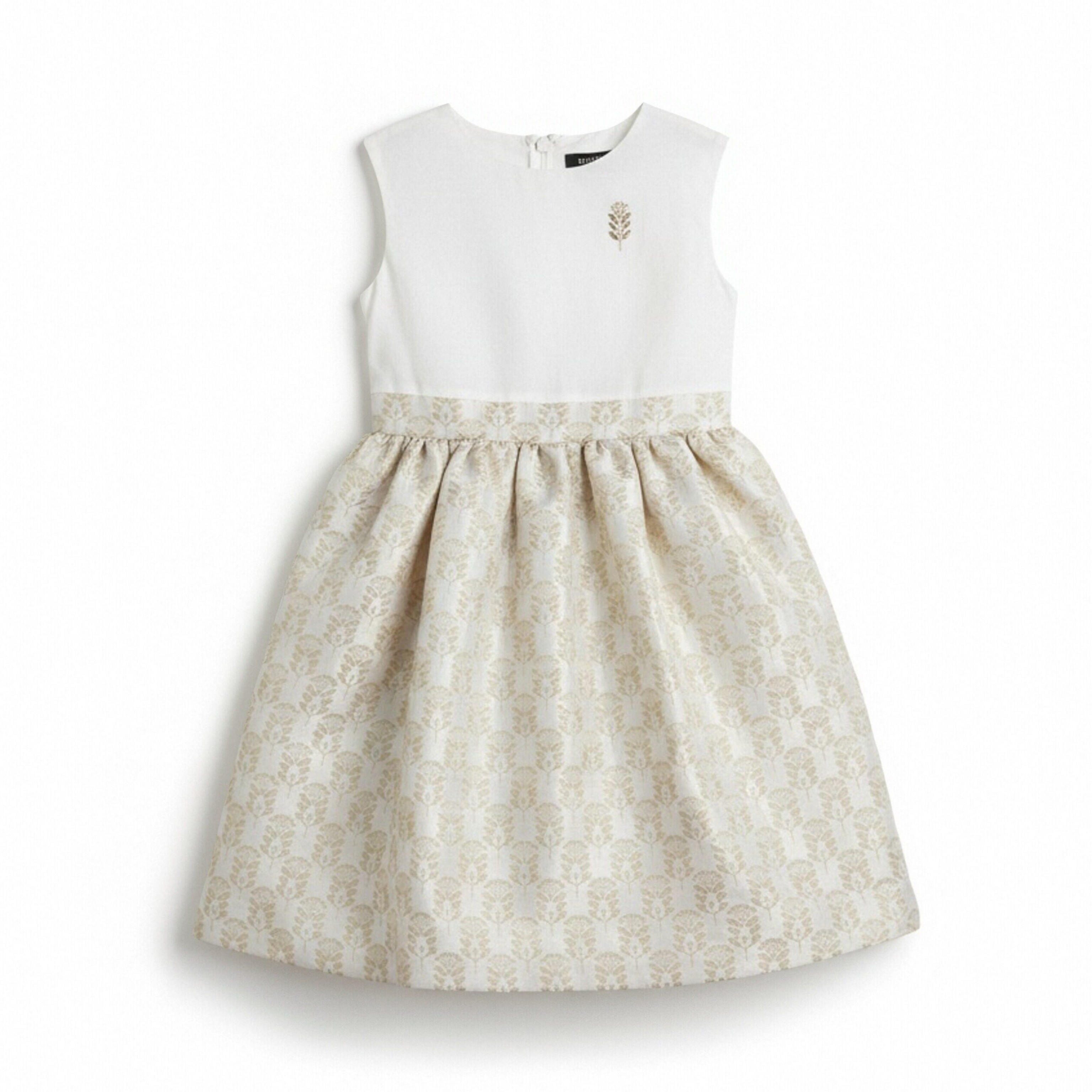 法单金色缎面春秋夏季女童无袖背心拉链松紧户外优雅连衣裙公主裙