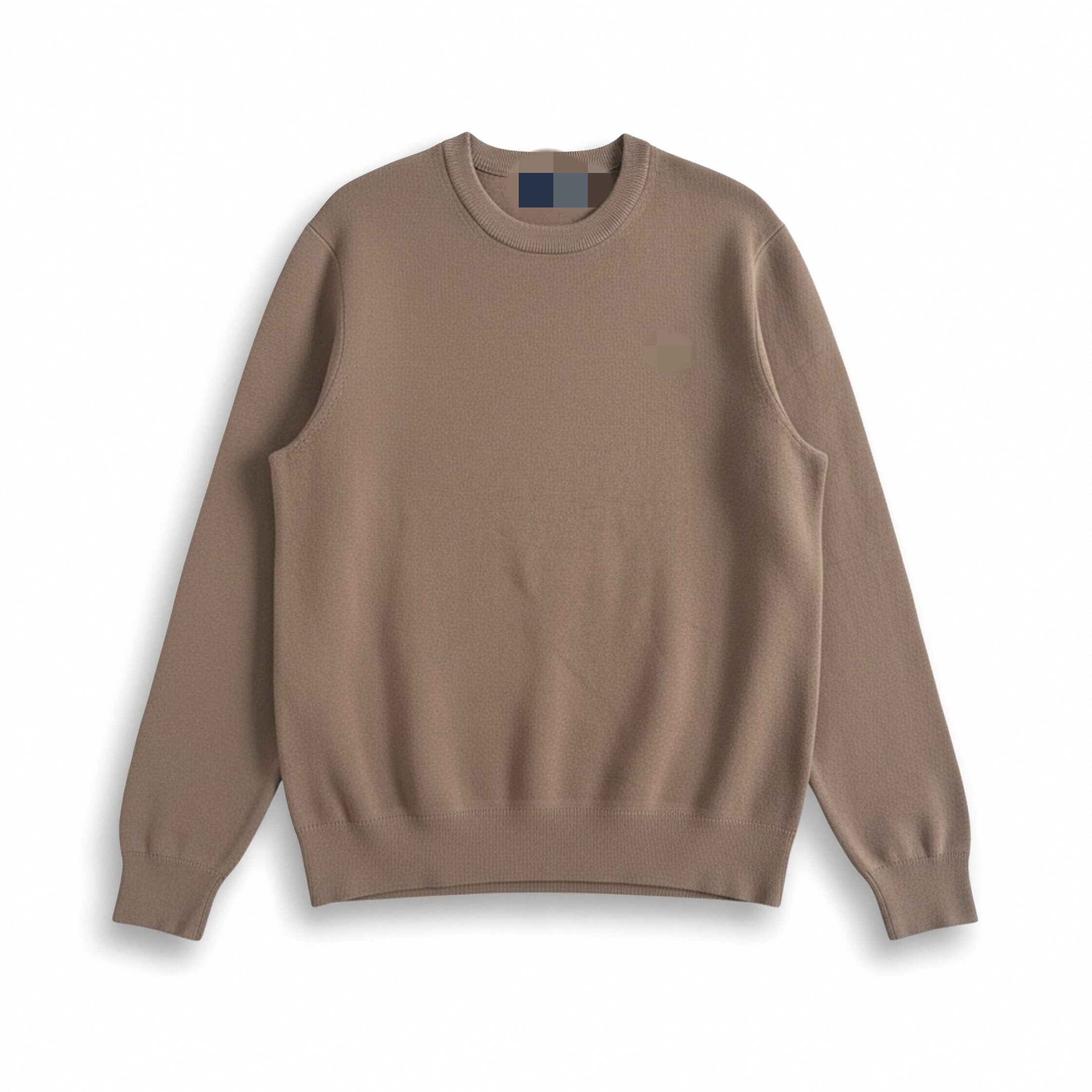 美单拉家深咖啡色纯棉春秋季学院风小标成人男款圆领长袖针织毛衣