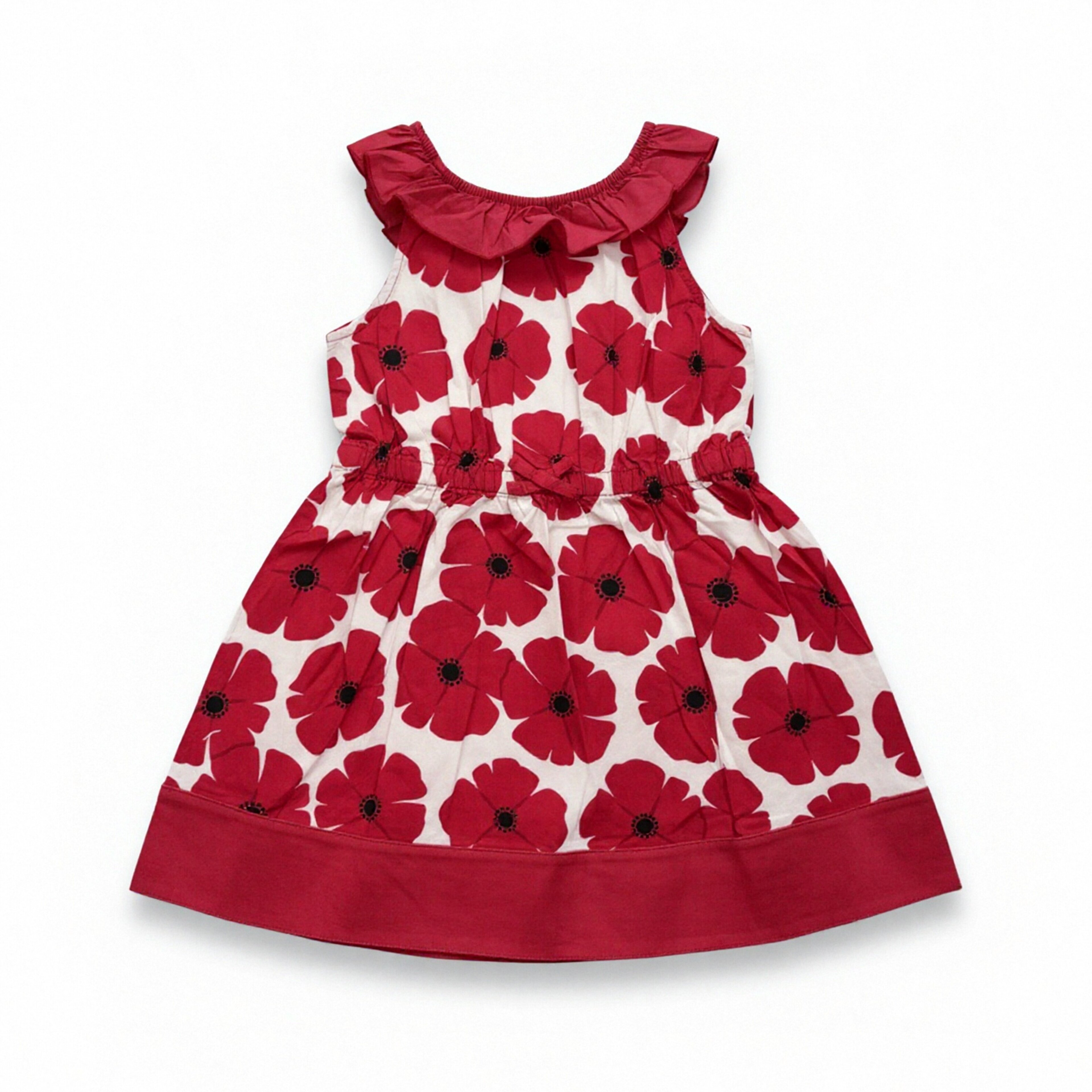 JANIE AND JACK纯棉红白花瓣无袖木耳边圆领女童背心连衣裙公主裙