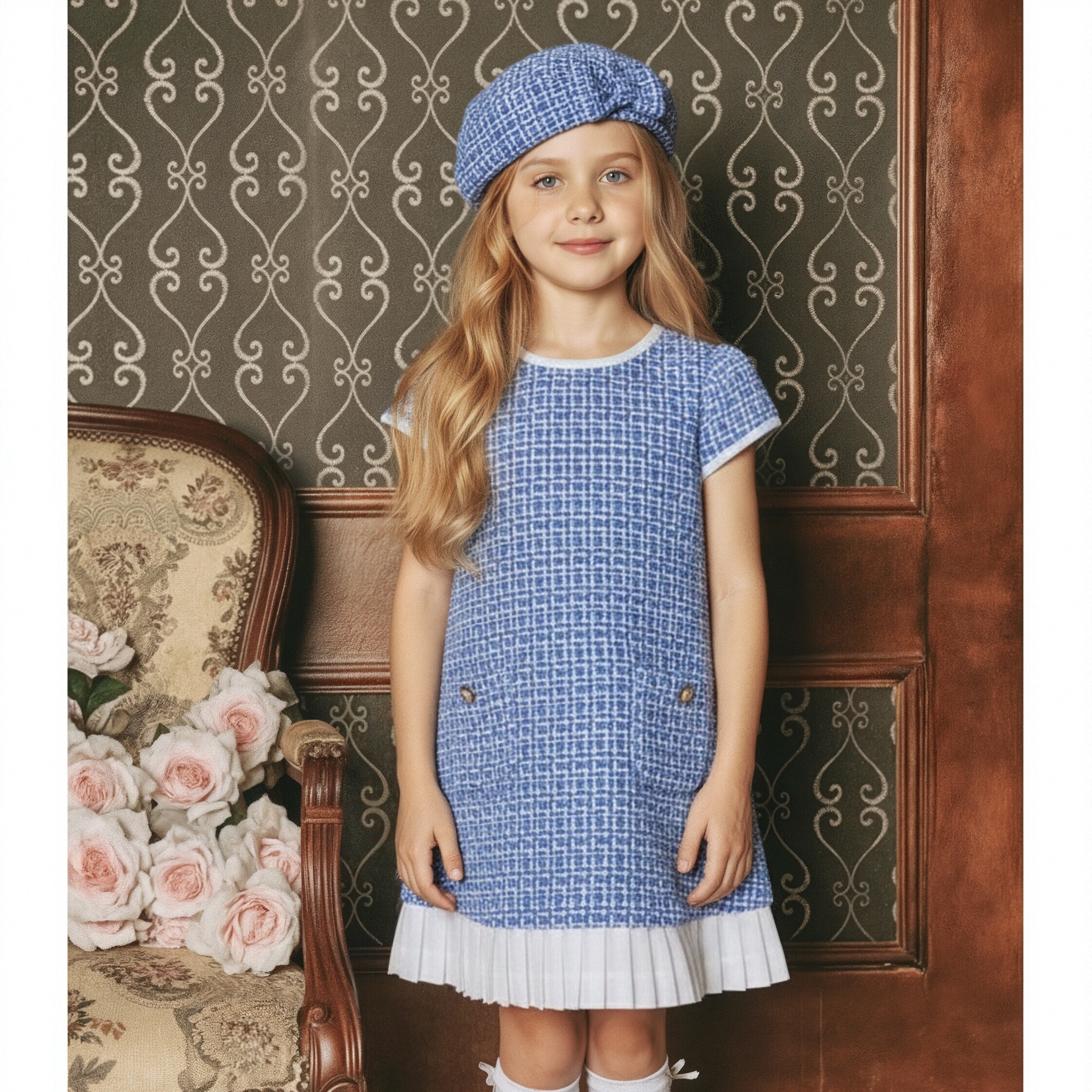 Janie and Jack天蓝白斑驳小香风百褶女童圆领春秋冬连衣裙公主裙,童装/婴儿装/亲子装,连衣裙,淘宝优惠券,粉丝福利购,淘宝优惠卷