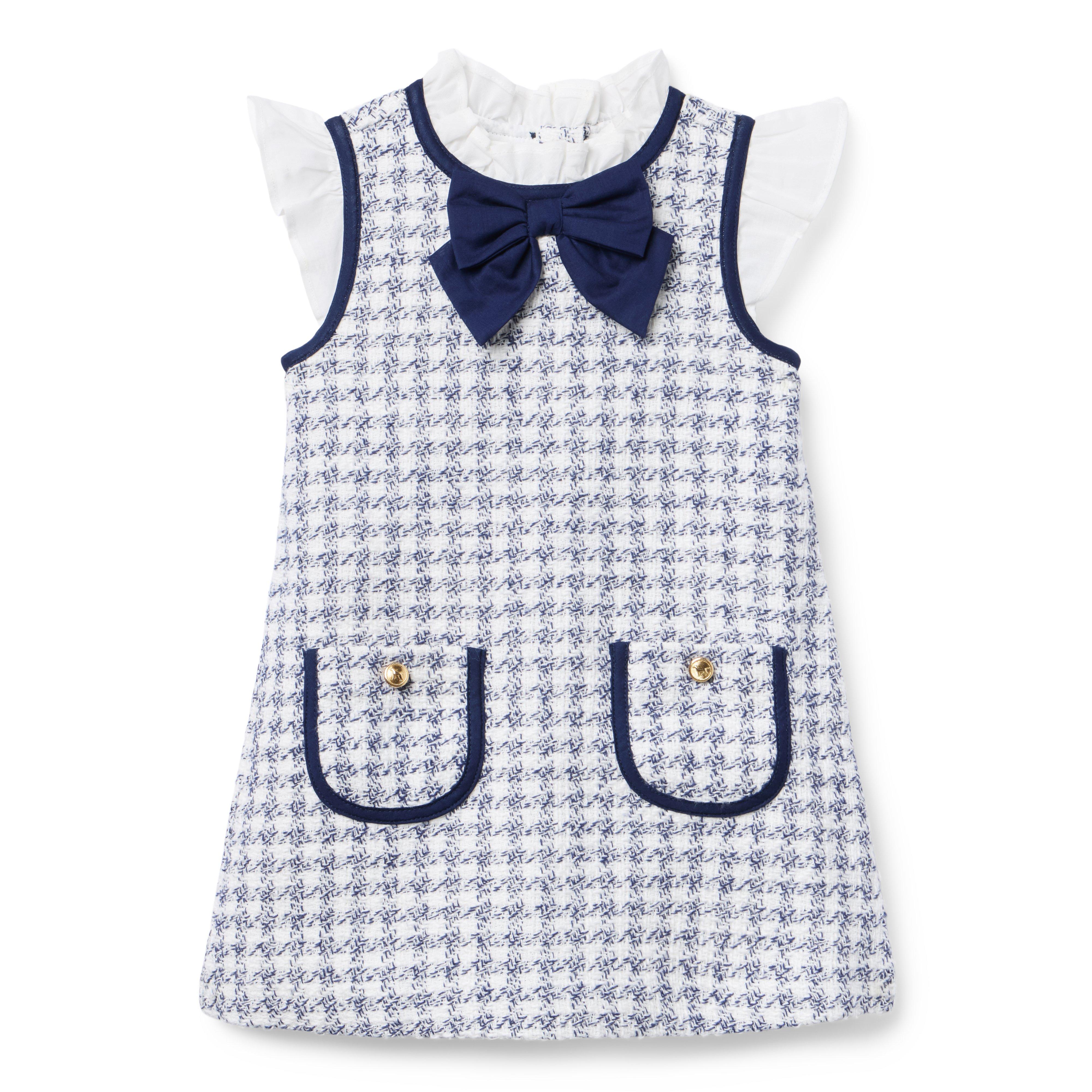 黑白千鸟格蝴蝶结法式女童公主裙