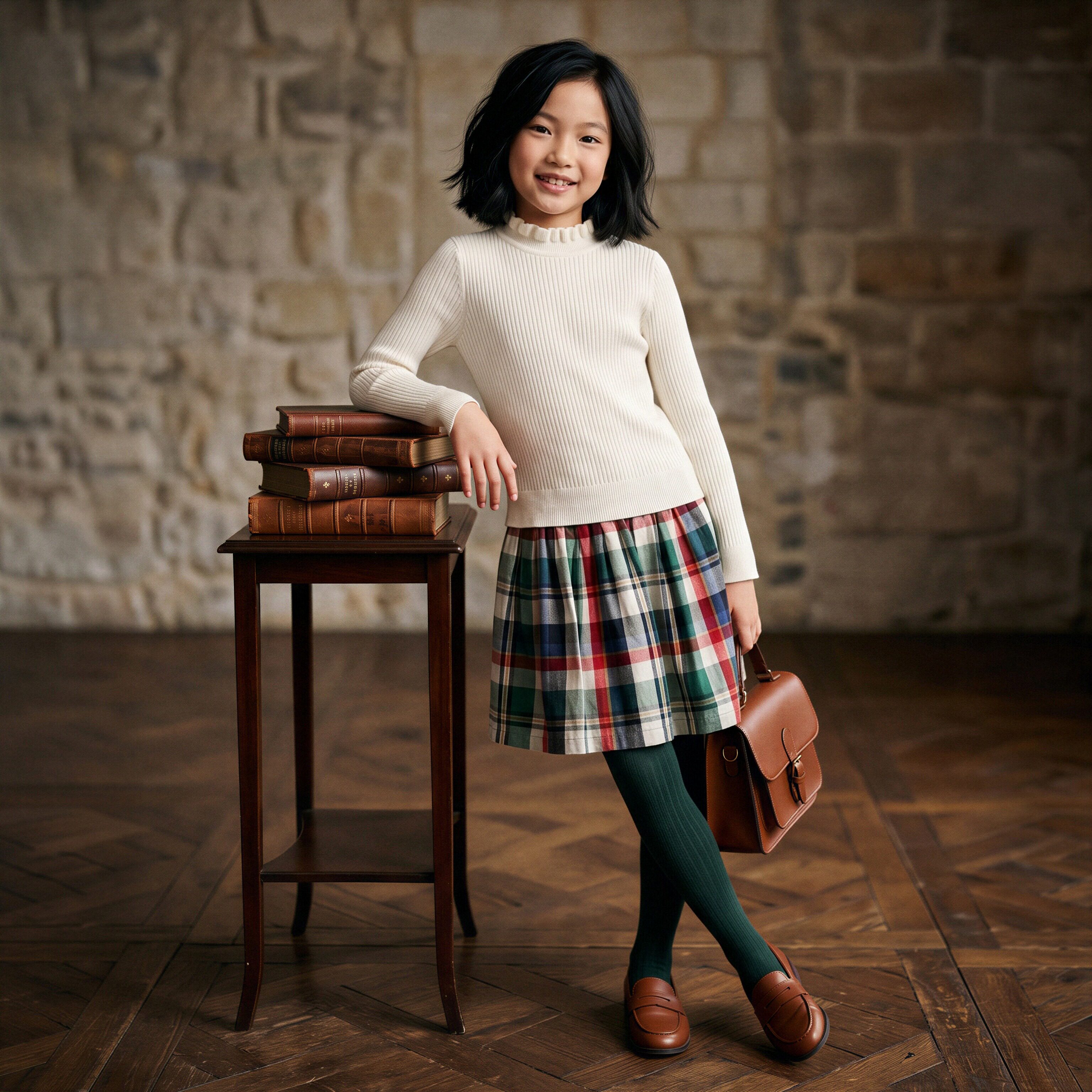 女童学院风纯棉格子连衣裙