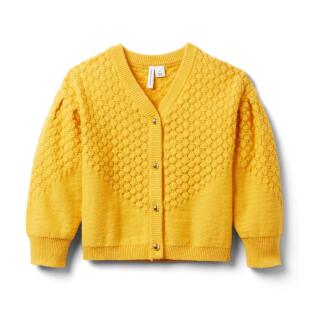 JANIE AND JACK春秋冬季淡黄色学院风蕾丝提花女童纽扣针织开衫