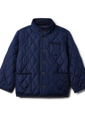 JANIE AND JACK藏青春秋冬男女童中性中高领菱形格衍缝纹夹棉外套