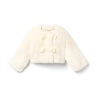 仿皮草奶白色蝴蝶结春秋冬女童长袖 Jack25新款 配裙外套 and Janie