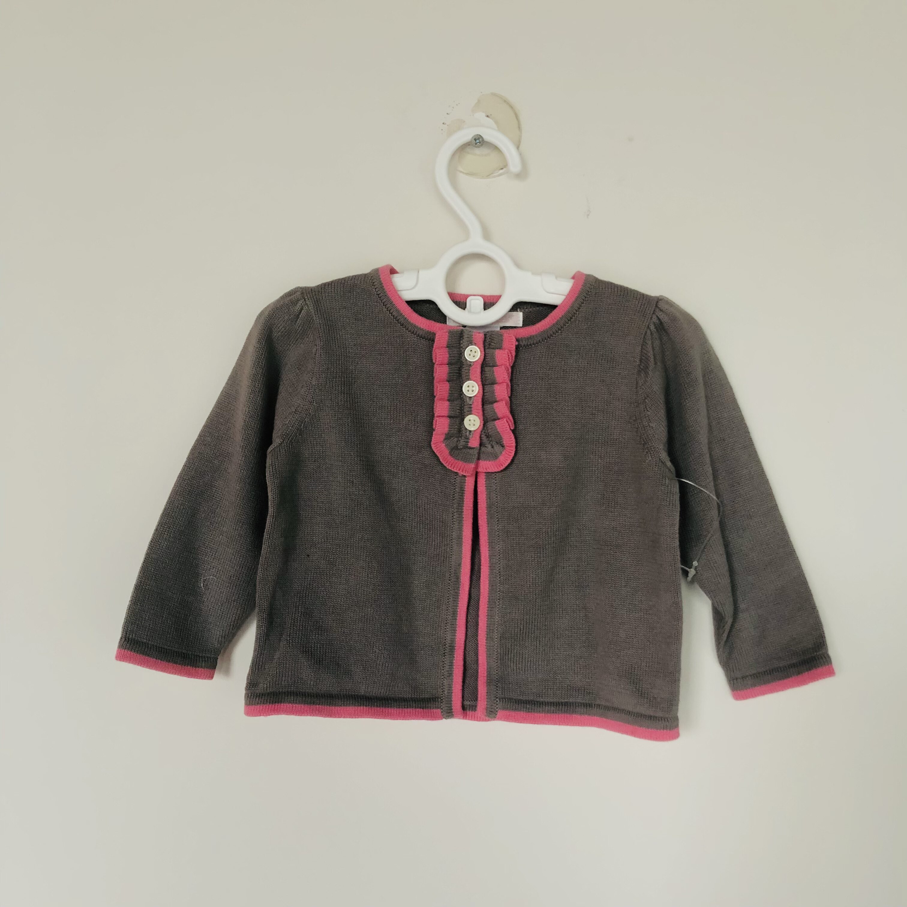 JANIE AND JACK灰色纯棉12-18个月花边女童短款配裙针织毛衣开衫