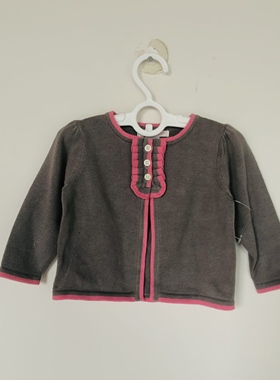 JANIE AND JACK灰色纯棉12-18个月花边女童短款配裙针织毛衣开衫