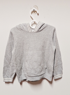 JANIE AND JACK浅灰色条纹纯棉男童春秋冬季连帽长袖针织毛衣外套