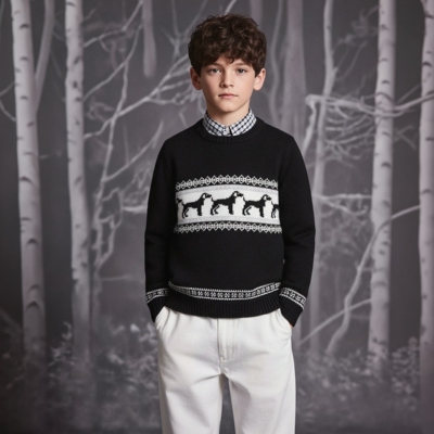 春秋冬季圆领长袖男童针织毛衣