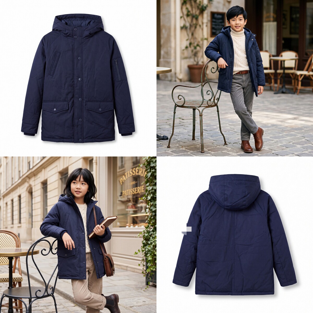 白鸭绒防风保暖童连帽羽绒服